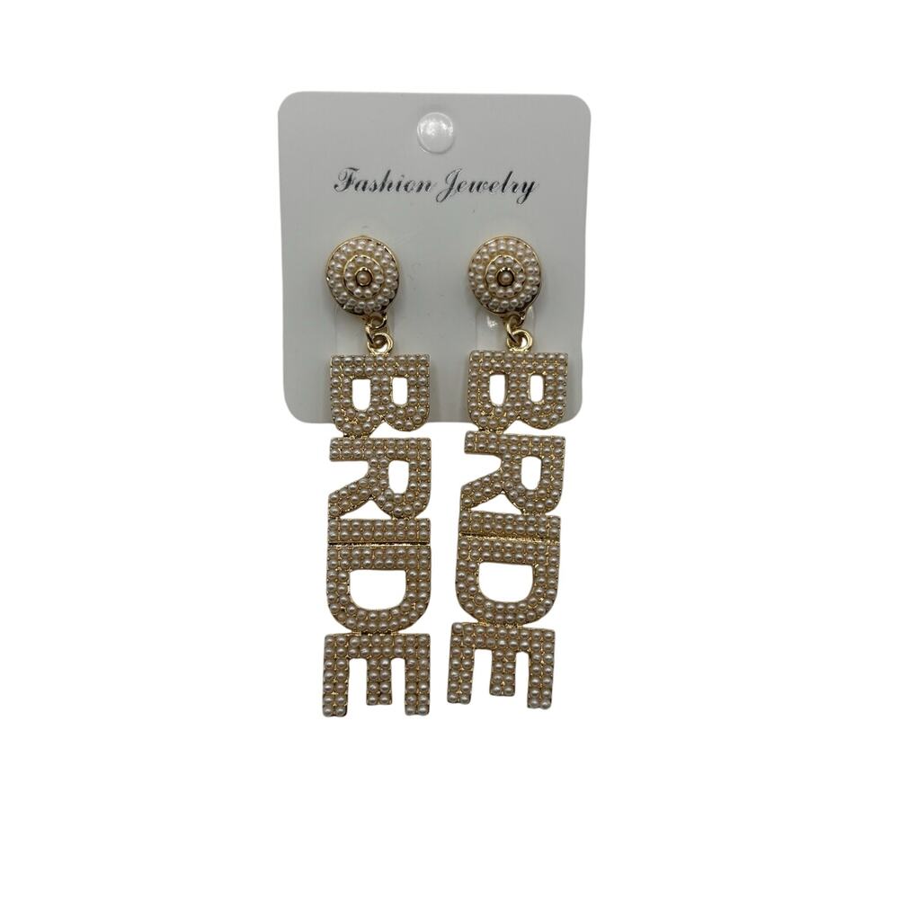 NWT Bride Faux Pearl Hanging Earrings Bachelorette Bridal Wedding